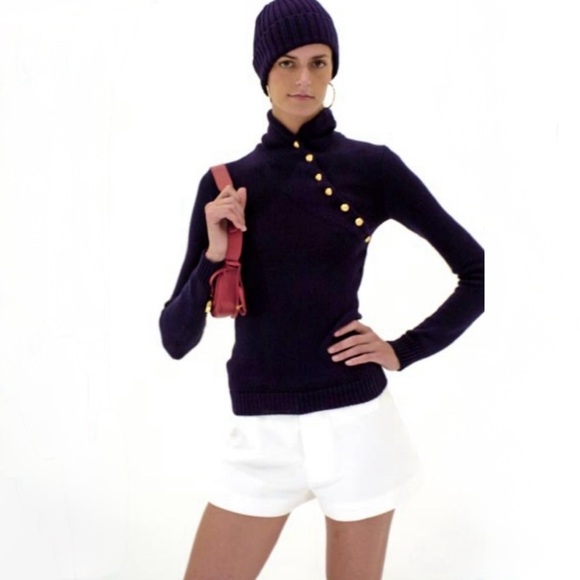 Vintage Ralph Lauren Collection Gold Button Knit Sweater Navy Blue Large - Picture 2 of 16